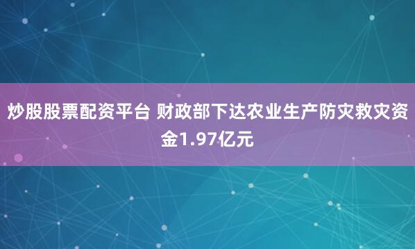炒股股票配资平台 财政部下达农业生产防灾救灾资金1.97亿元
