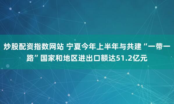 炒股配资指数网站 宁夏今年上半年与共建“一带一路”国家和地区进出口额达51.2亿元